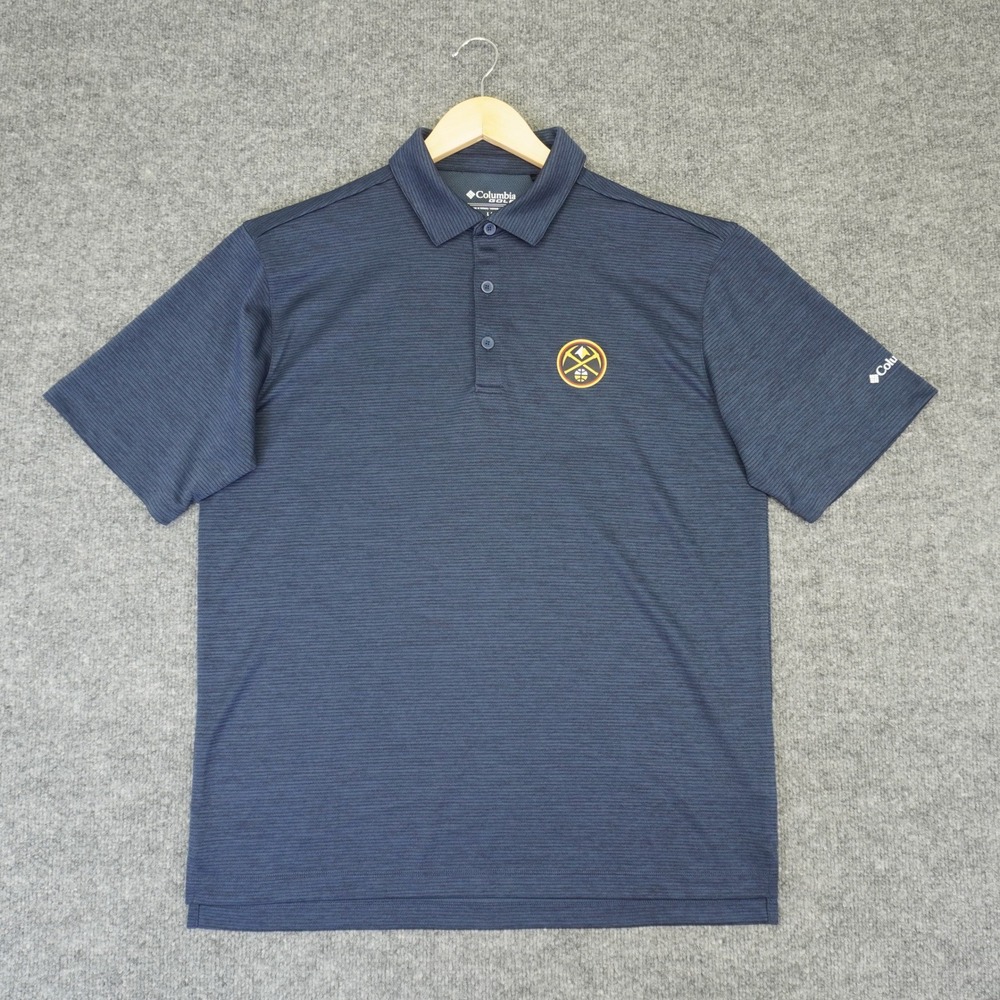 Denver Nuggets Columbia Polo Shirt Mens Large Navy Blue Omni-Wick Golf Striped - Picture 2 of 10